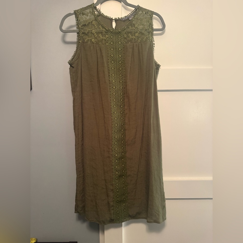 Sharagano Olive Lace-Trimmed Dress